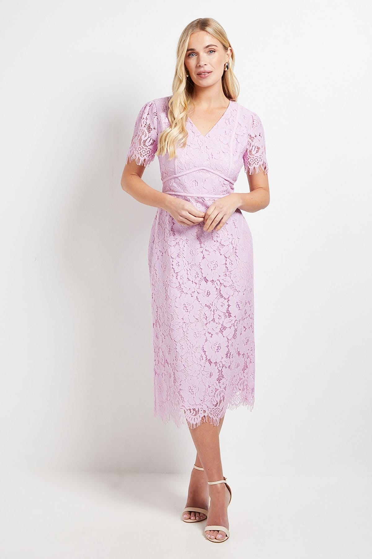Wallis Women's Petite Lilac Lace Midi Dress