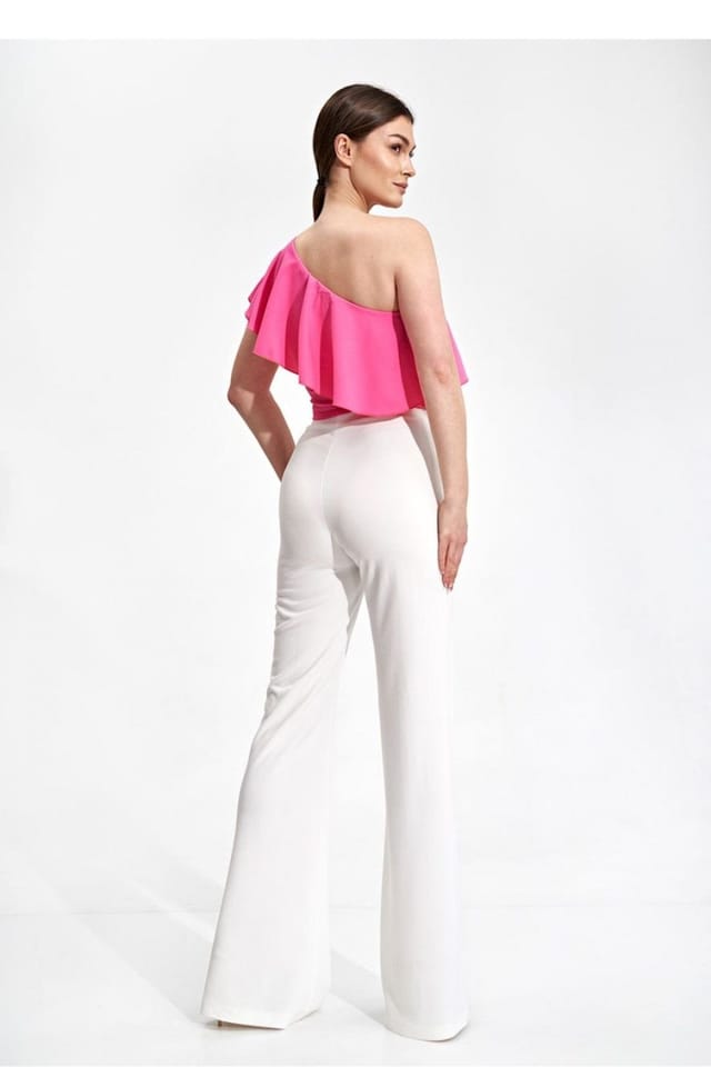 Love Lace Love Lace Women's One Shoulder Ruffle Crop Top Blouse Style 167243 in Pink - 3