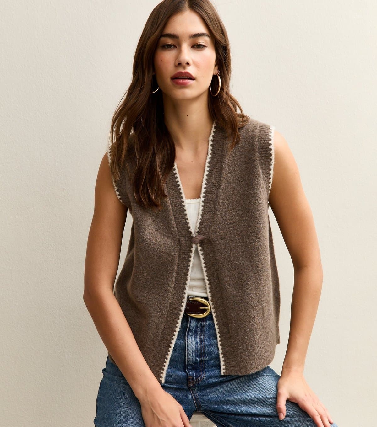 New Look Women's Mink Blanket Stitch Knit Waistcoat New Look