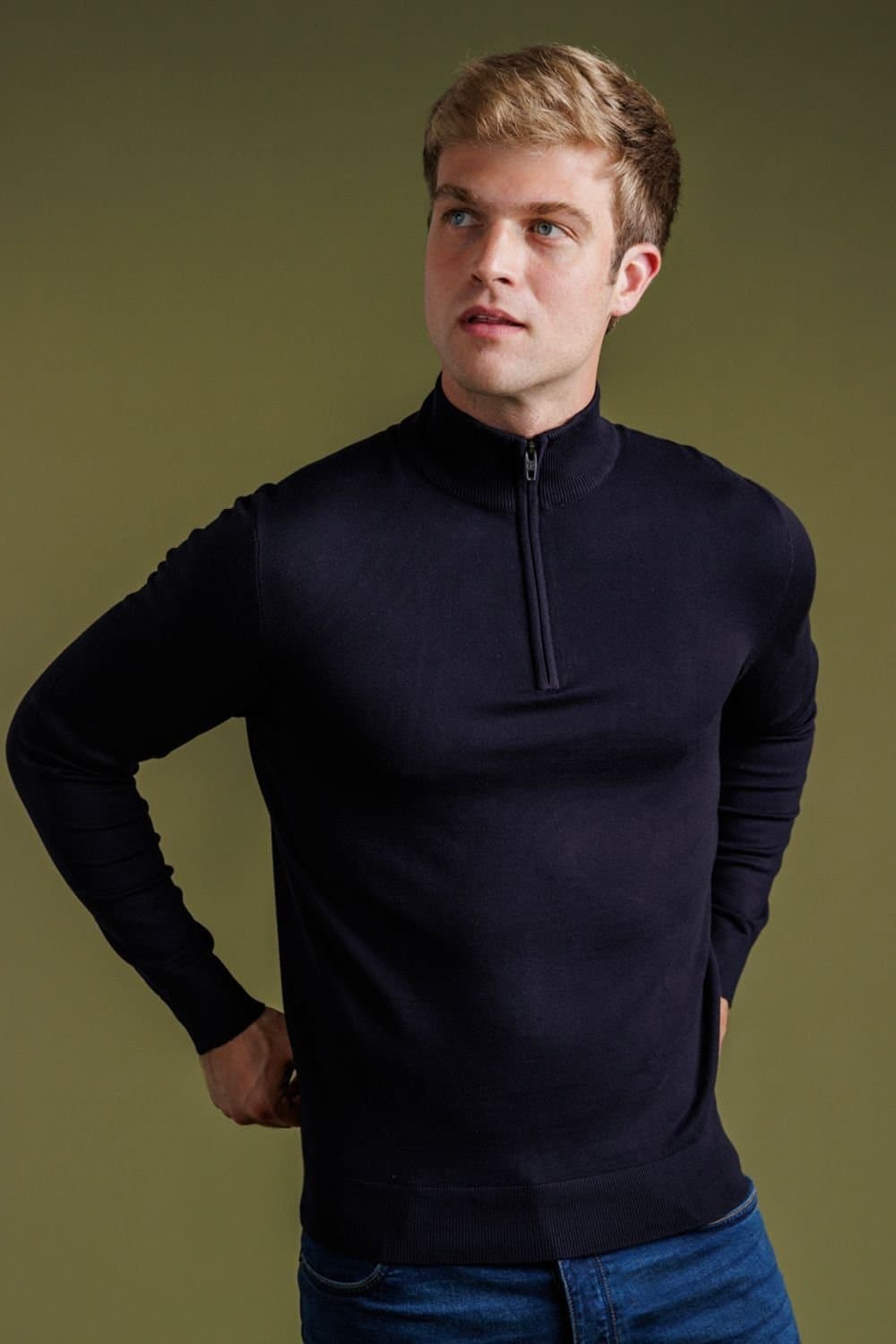 French Connection French Connection Men's 1/2 Zip Knitted Jumper in Navy