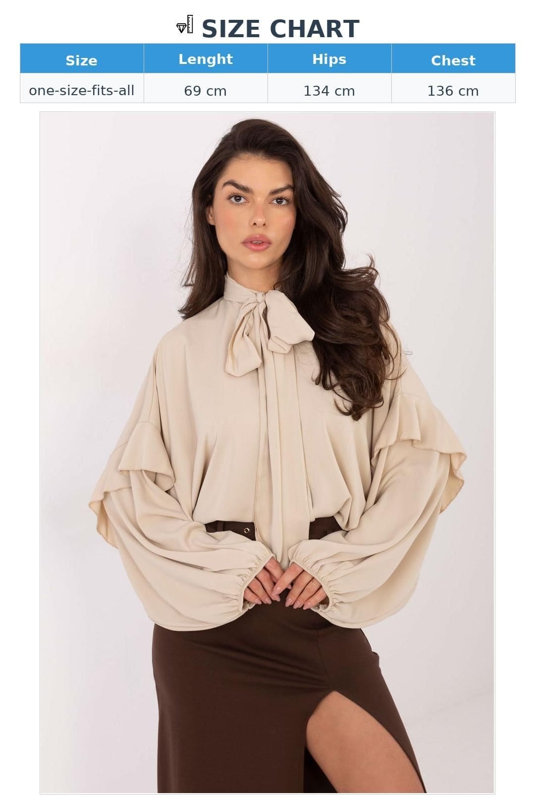 Love Lace Love Lace Women's Collarless Tie Neck Puff Sleeve Shirt in Beige - 4