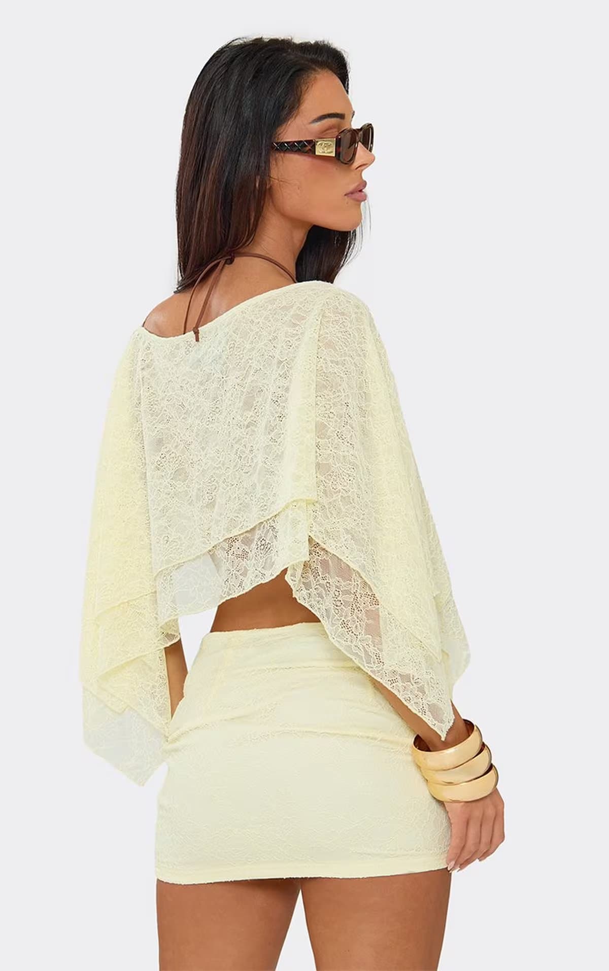 EGO Wrap Front Detail Mini Skirt In Lemon Lace, Women's Size UK 8