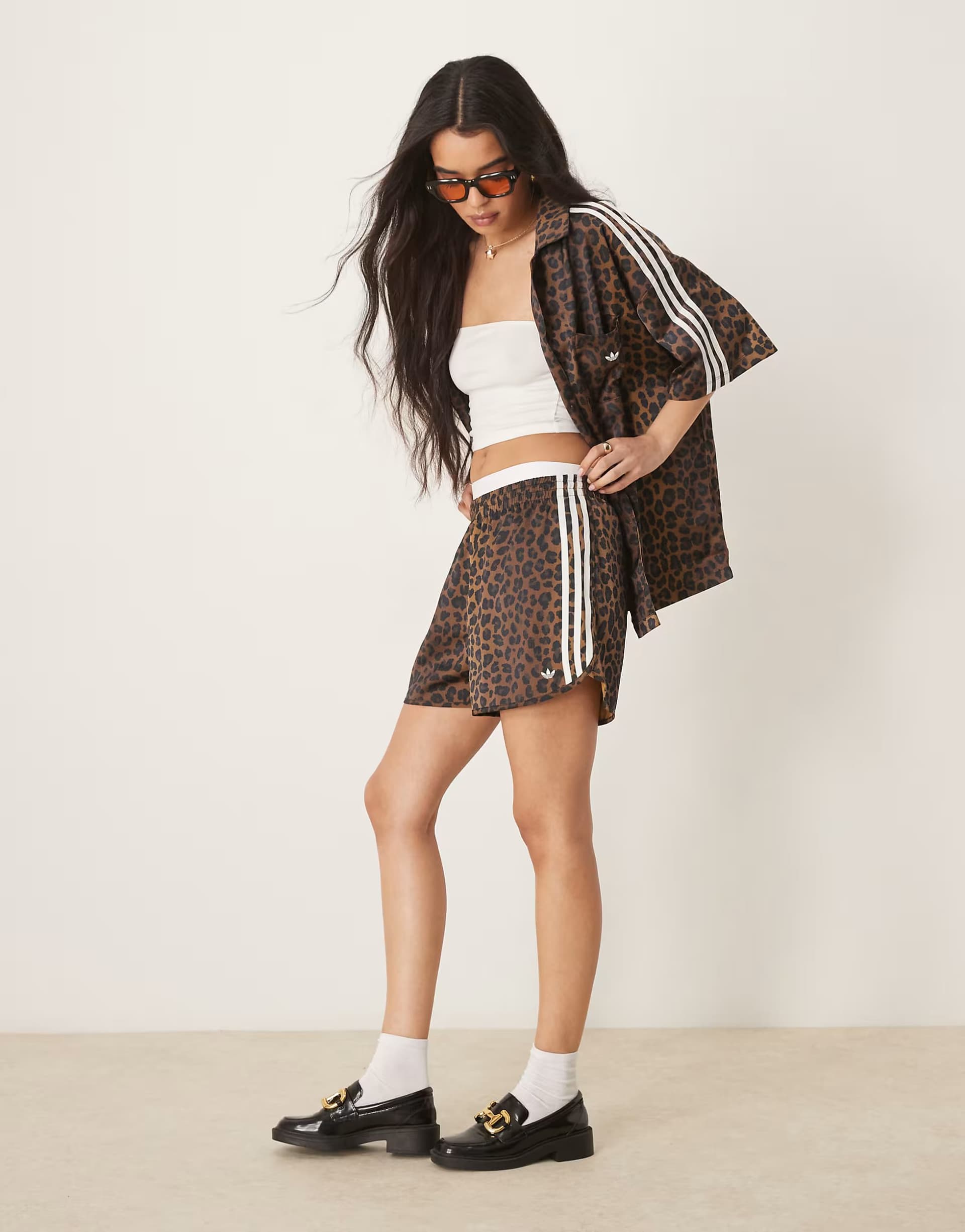 ASOS adidas Originals satin sprinter shorts in leopard print  - MULTI