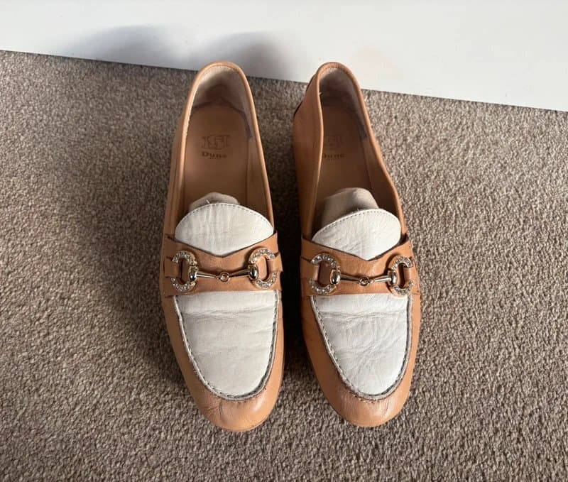 Dune London Dune London Gemstone two-tone tan cream soft leather loafers - size 5