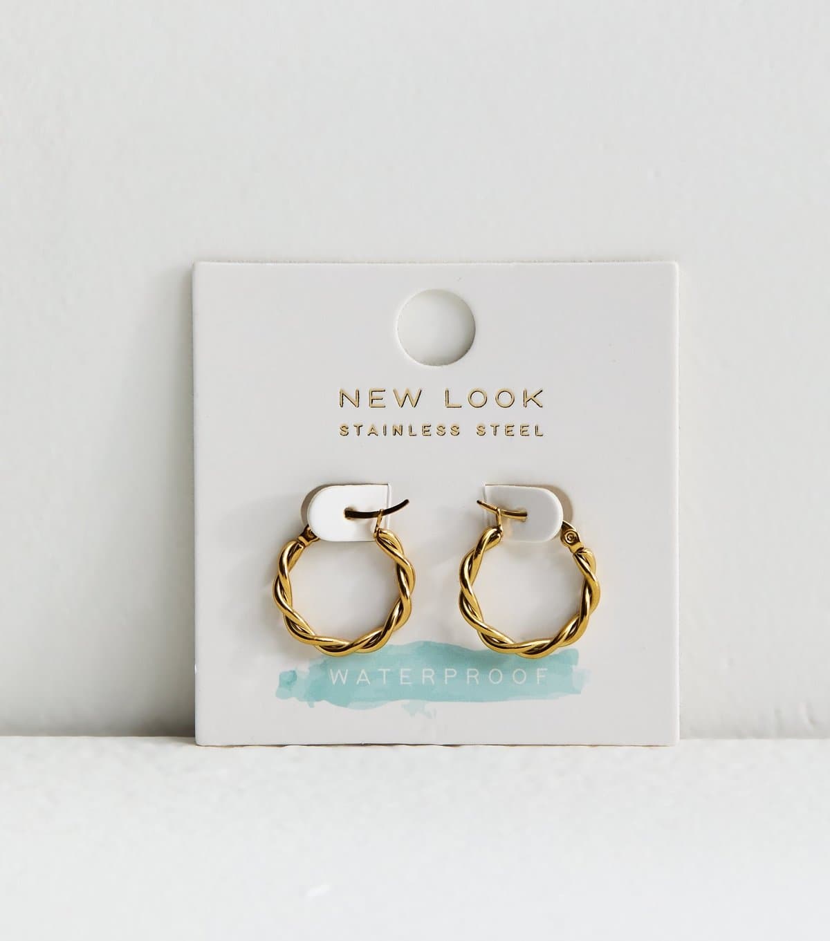 New Look Gold Tone Waterproof Twisted Huggie Hoop Earrings New Look