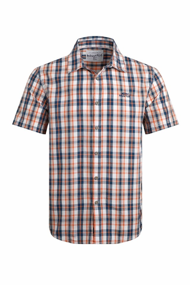 Weird Fish Weird Fish Men's Judd Short Sleeve Check Shirt in Pale Orange - 2