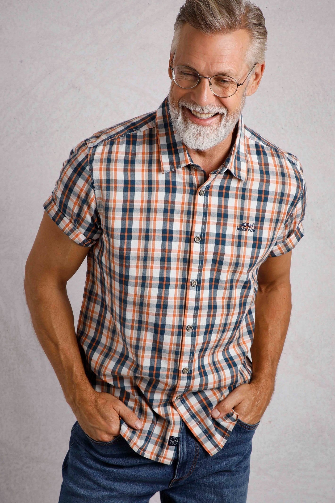 Weird Fish Weird Fish Men's Judd Short Sleeve Check Shirt in Pale Orange - 4