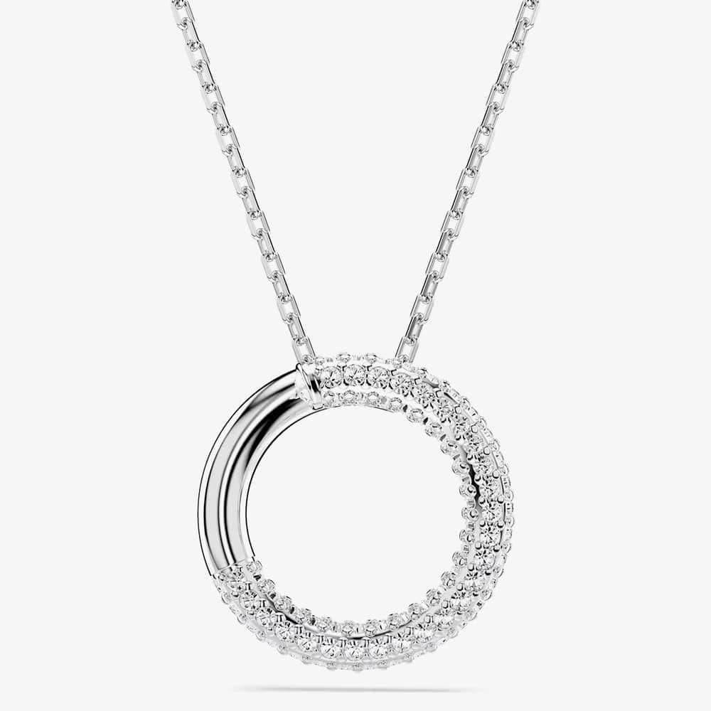 Swarovski Swarovski Women's Dextera Rhodium Plated White Pave Circle Necklace 5692737 in Silver