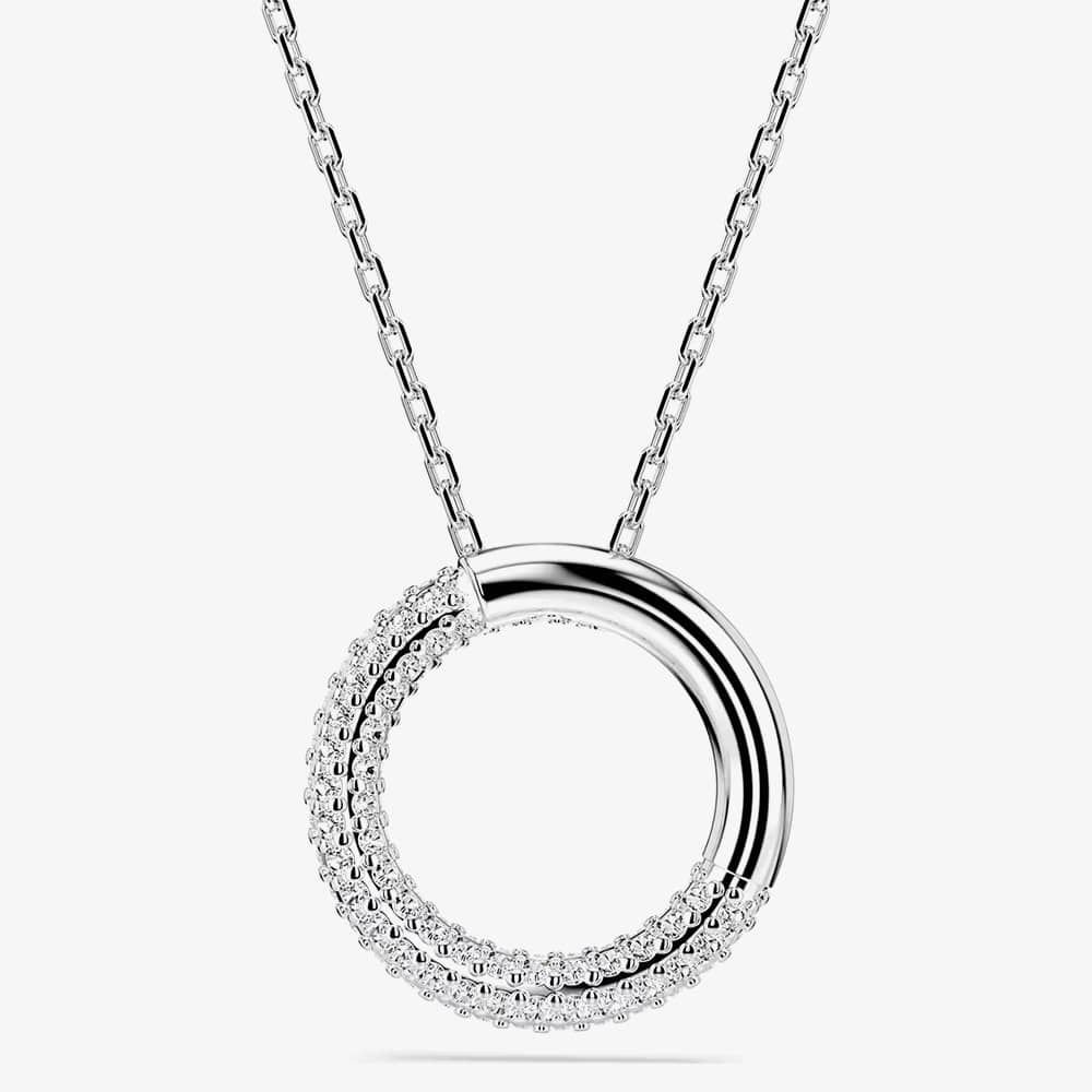 Swarovski Swarovski Women's Dextera Rhodium Plated White Pave Circle Necklace 5692737 in Silver - 4