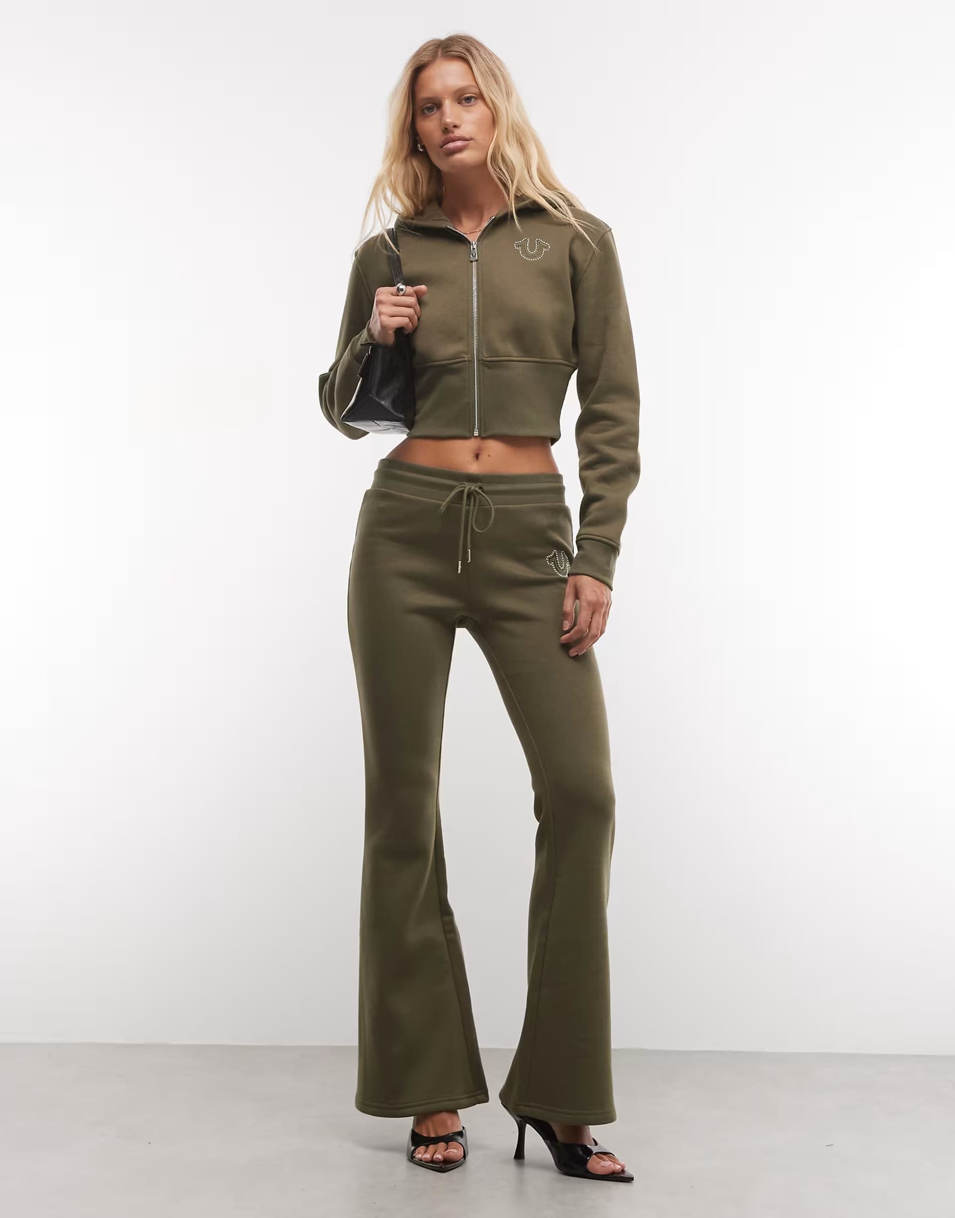 ASOS True Religion studded zip up cropped hoodie and flare trousers co-ord