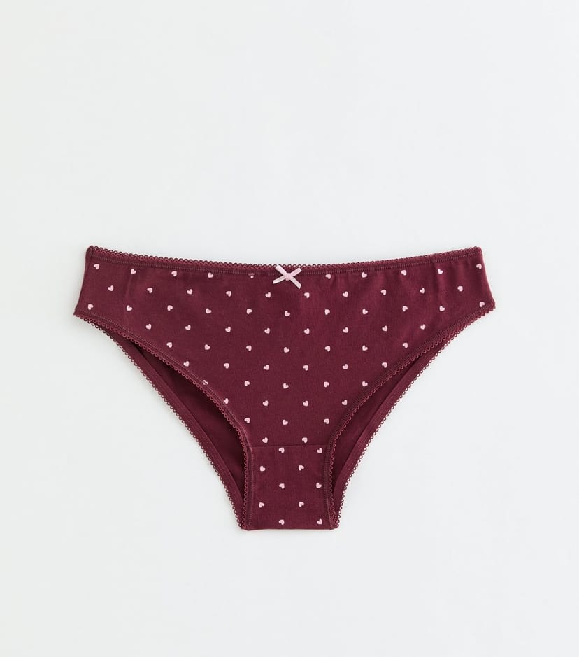 New Look Girls' Dark Burgundy Cotton Rich Heart Print Briefs New Look - 1