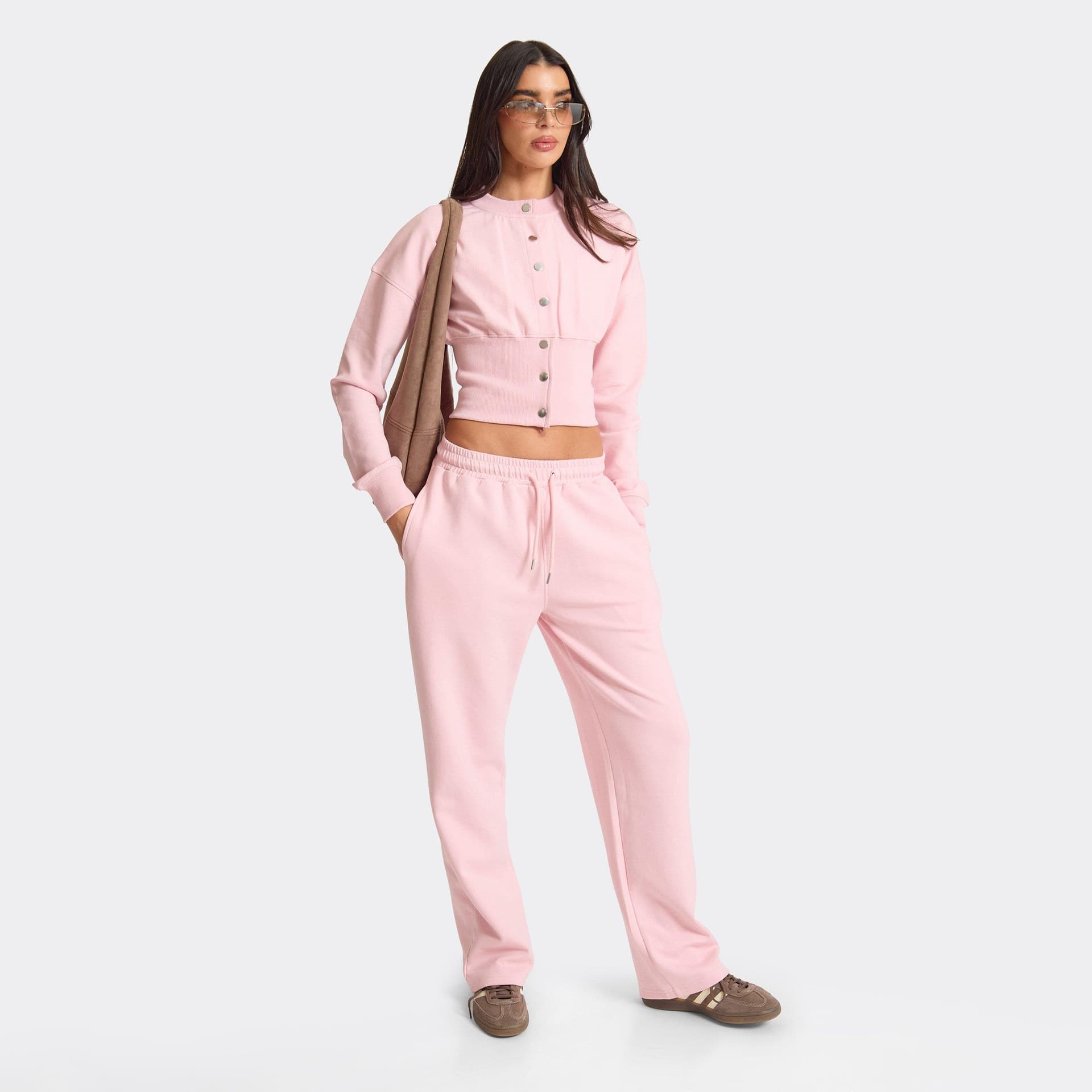 EGO Drawstring Waist Straight Leg Joggers In Pink, Women's Size UK L