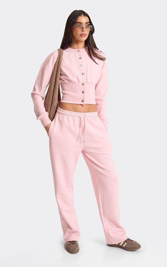 EGO Drawstring Waist Straight Leg Joggers In Pink, Women's Size UK L - 2