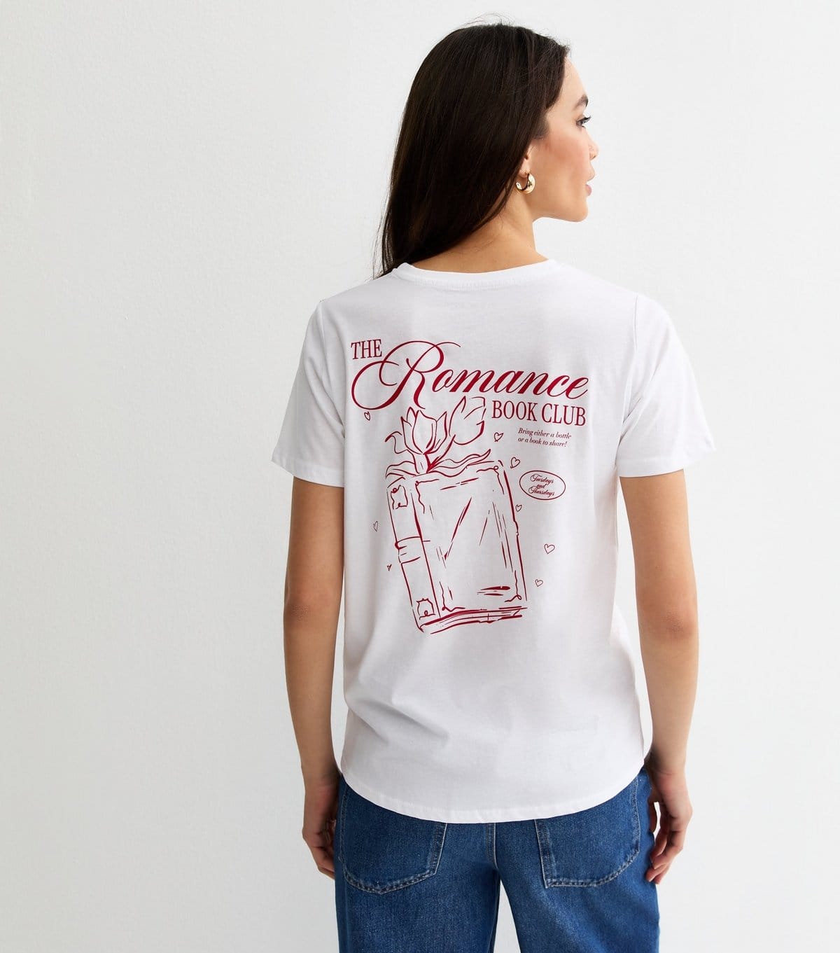 New Look White Romance Book Club Print T-Shirt