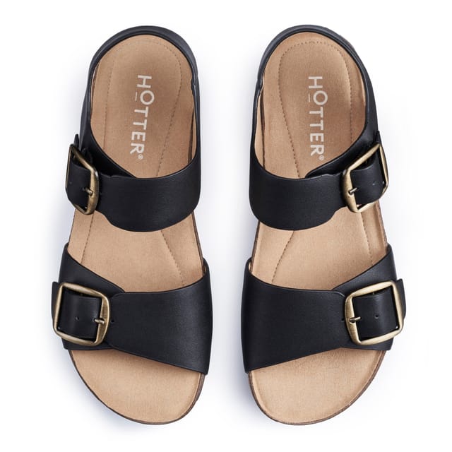 Hotter Hotter Women's Extra Wide 'Tourist II' Cork Wedge Sandals in Black - 3