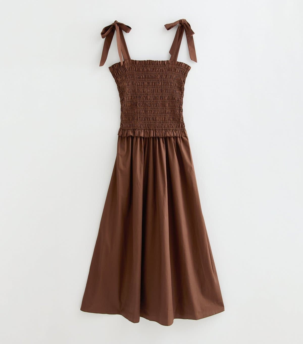 New Look Women's Tall Dark Brown Shirred Tie Strap Midi Dress New Look