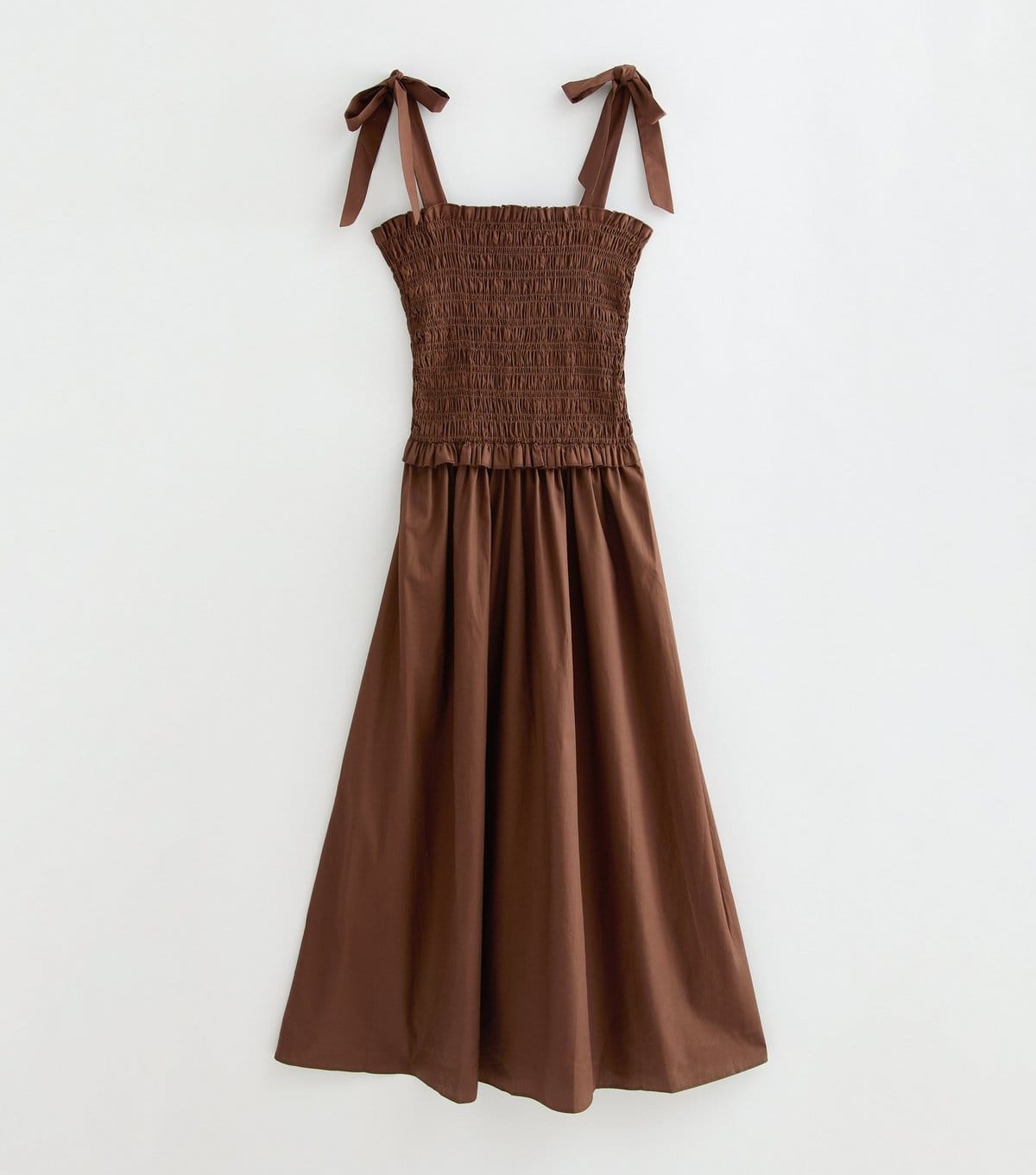 New Look Dark Brown Shirred Tie Strap Midi Dress