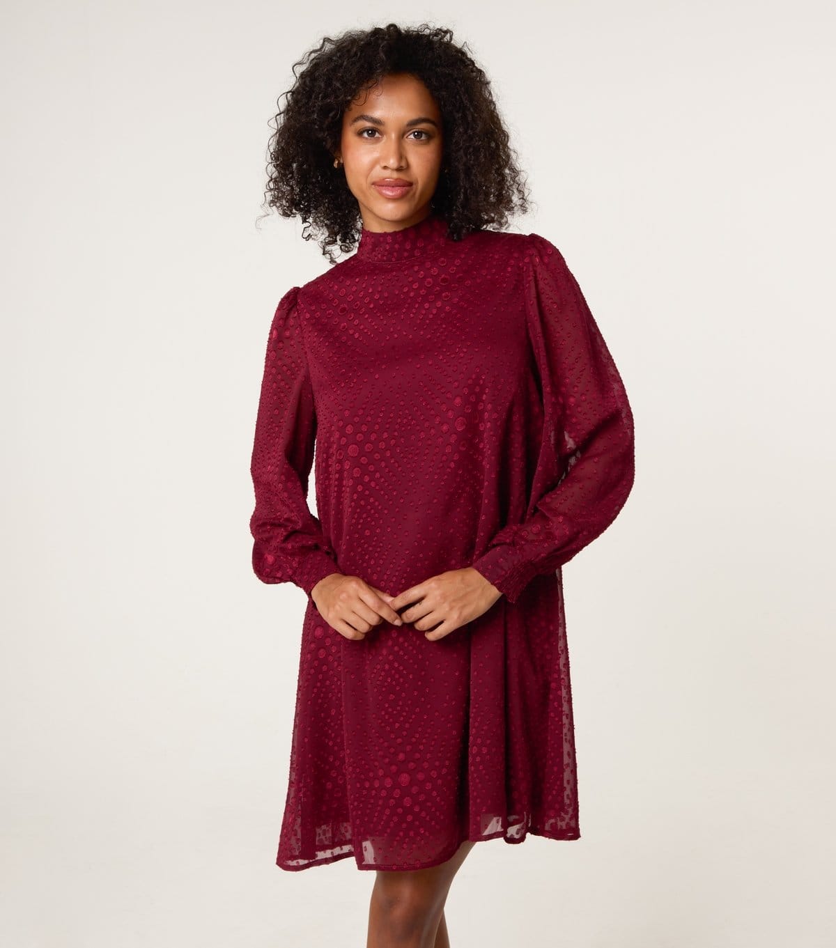 Blue Vanilla Women's Light Burgundy Patterned Long Sleeve Mini Dress Blue Vanilla New Look - 4