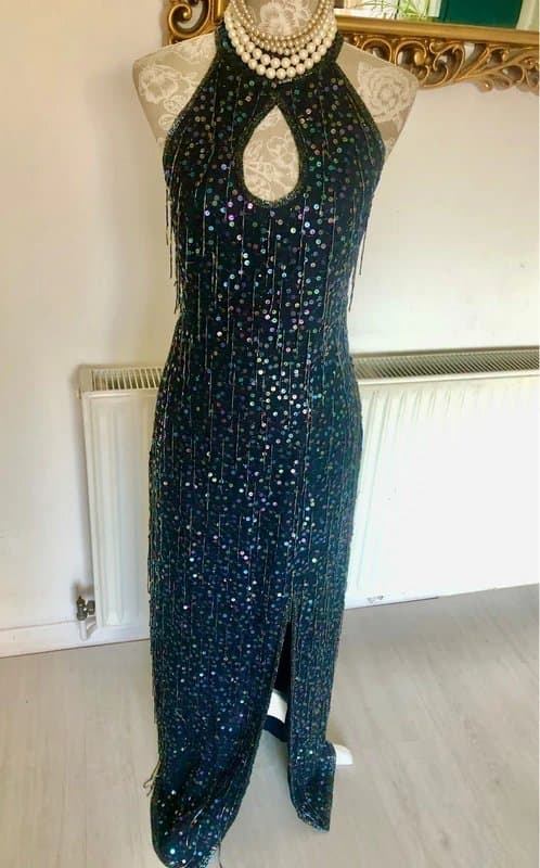 100%Silk Vintage Y2K Beaded Dress Silk 100% Vintage Y2K Beaded Evening Gown Size 16