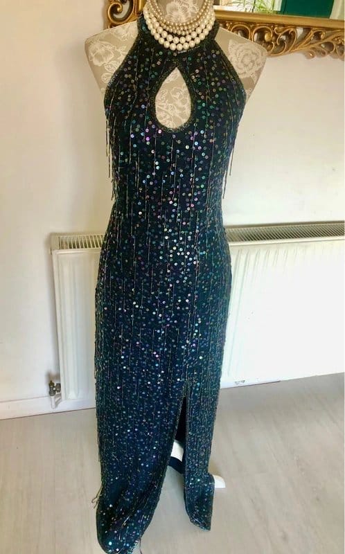 100% Silk Vintage Y2K Beaded Evening Gown Size 16