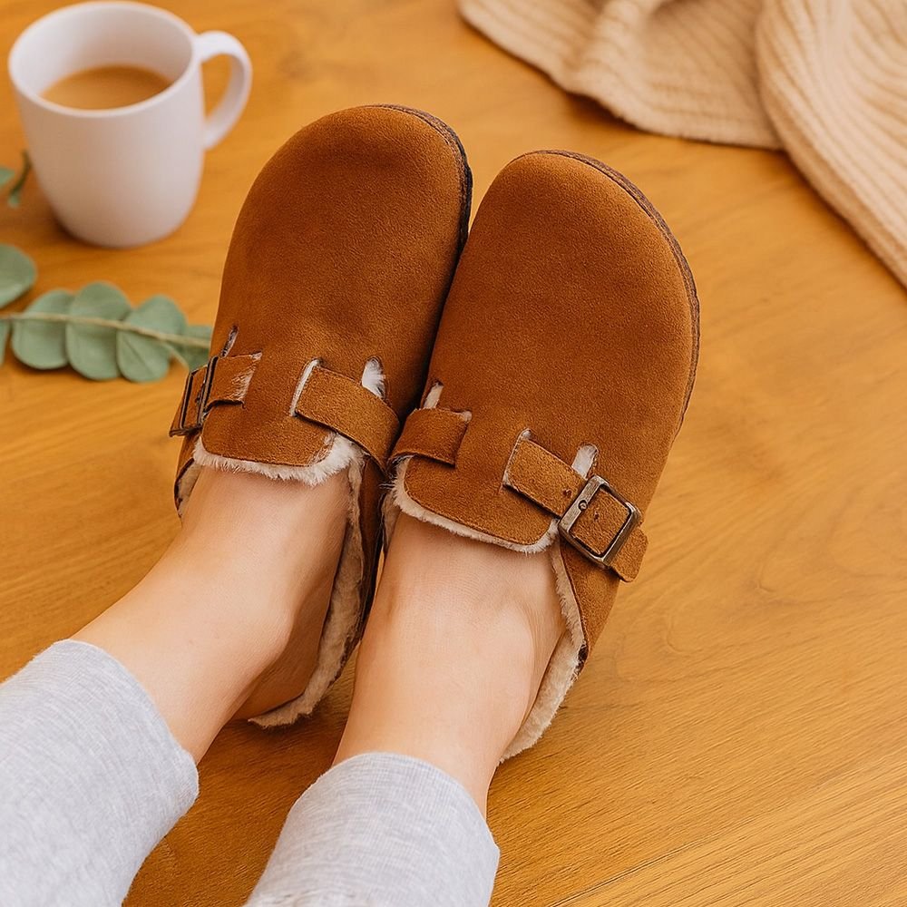 Voltico Voltico Women's Faux Suede Clog Slippers with Plush Lining in Brown - 3