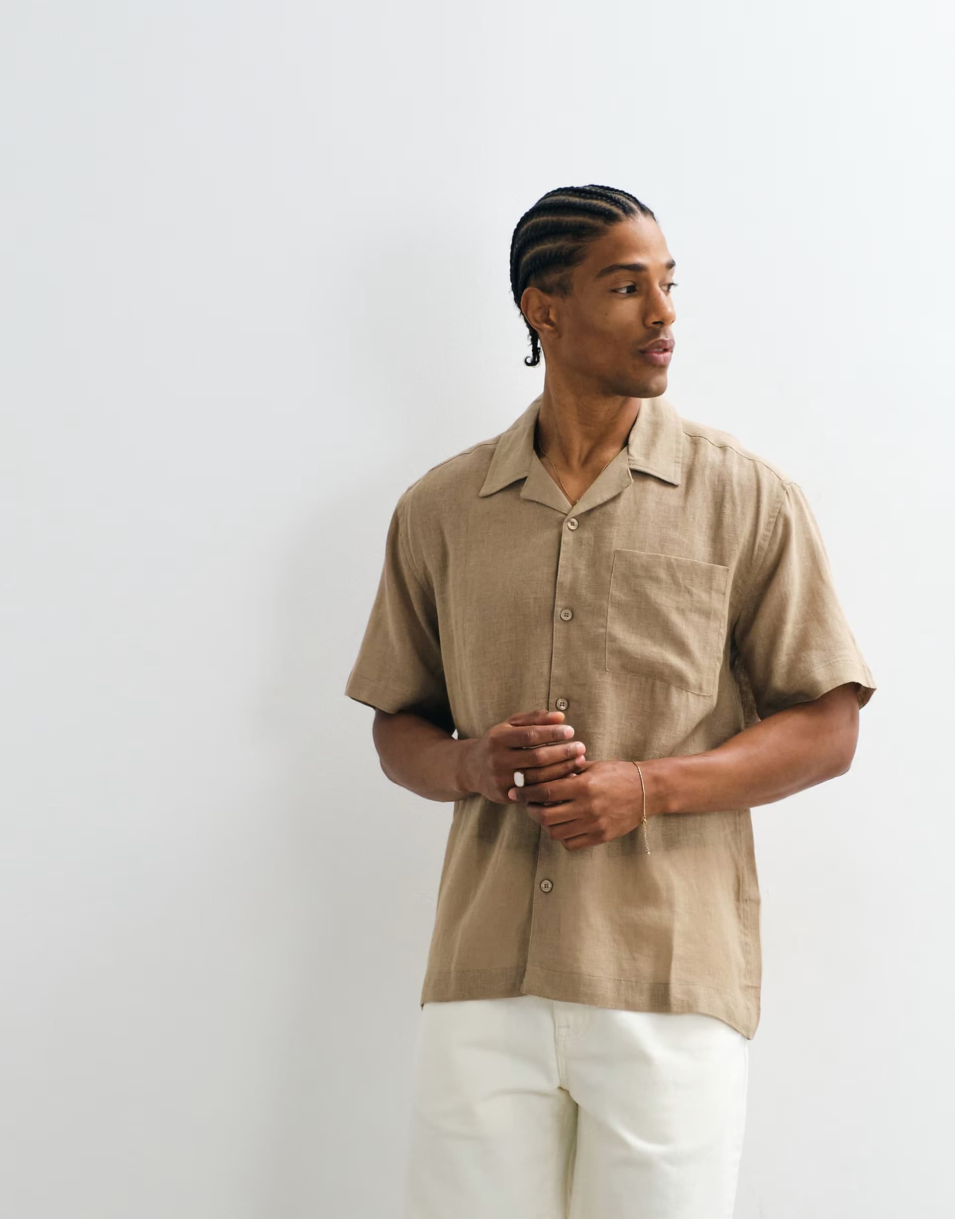 ASOS ONLY & SONS linen rich relaxed shirt in beige