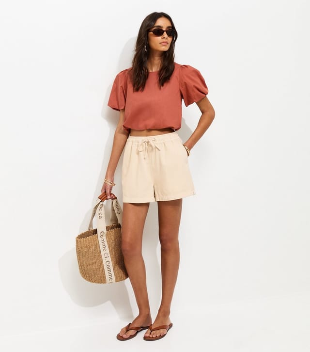 New Look Women's Stone Cotton Twill Pull On Drawstring Shorts New Look - 2