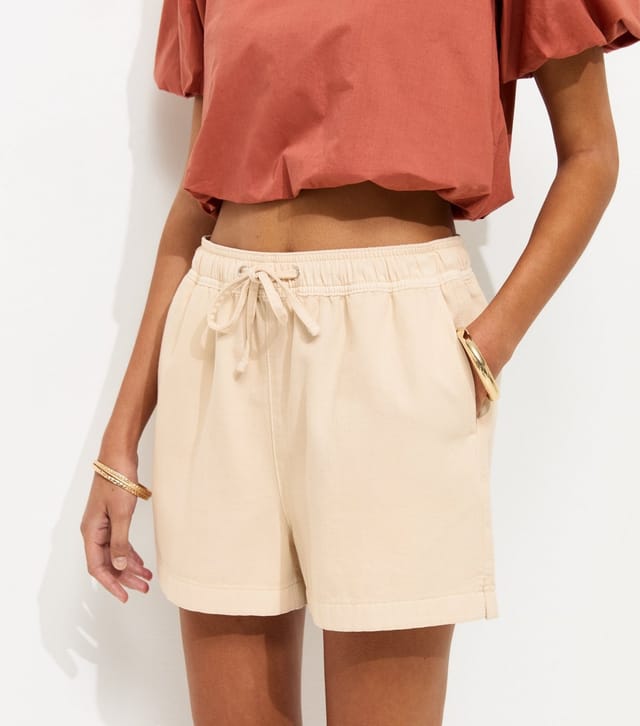 New Look Women's Stone Cotton Twill Pull On Drawstring Shorts New Look - 3