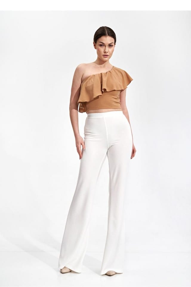 Love Lace Love Lace Women's One Shoulder Ruffle Crop Top Blouse Style 167242 in Tan - 2
