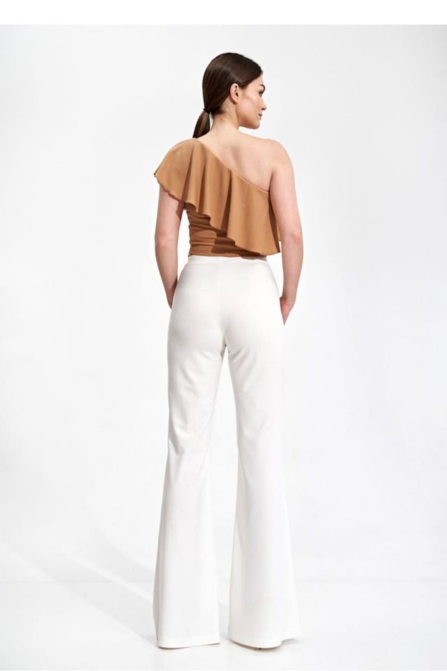 Love Lace Love Lace Women's One Shoulder Ruffle Crop Top Blouse Style 167242 in Tan - 3