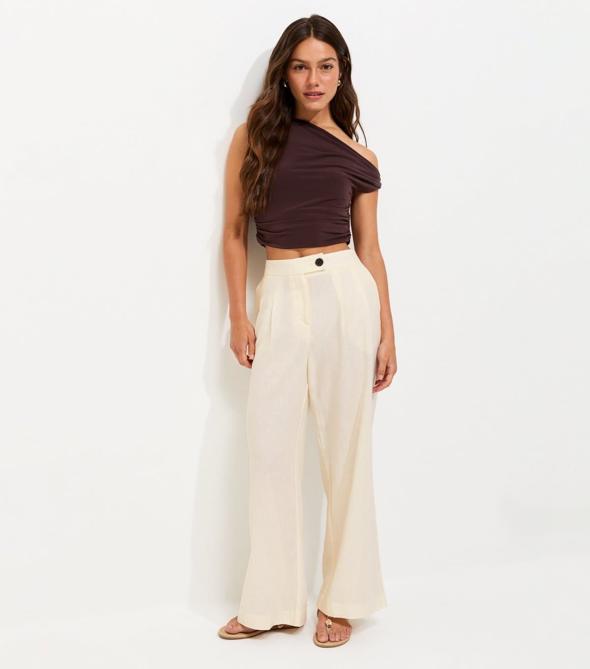New Look New Look White Linen Rich Tailored Trousers For Petite Women