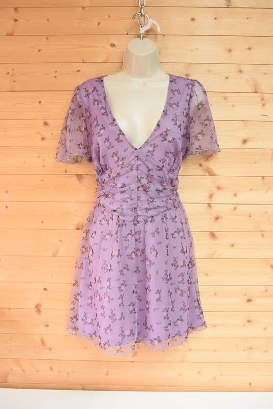 Asos Design Lilac Floral Mini Dress Size 16UK