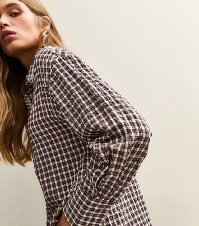 New Look Women's Brown Textured Checked Oversized Shirt New Look - 2