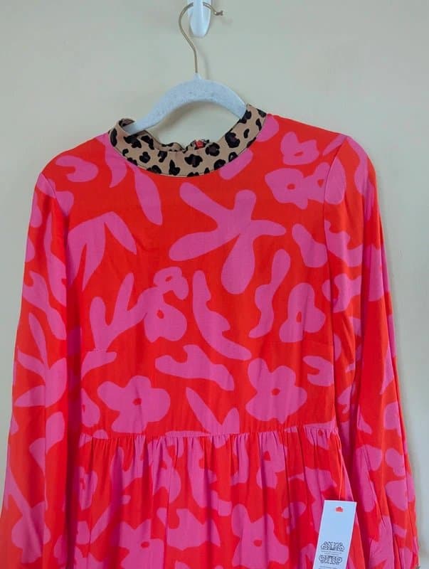 Never Fully Dressed Never Fully Dressed pink red Skara animal print midi dress size 12 | wedding party event