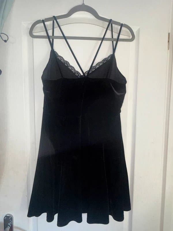 New Look New Look Velvet Thin Strap Dress with Lace Detail