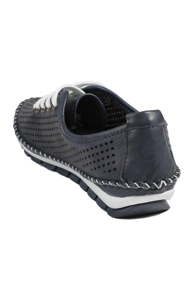 Pavers Pavers Women's Breathable Leather Lace Up Shoes in Navy - 3