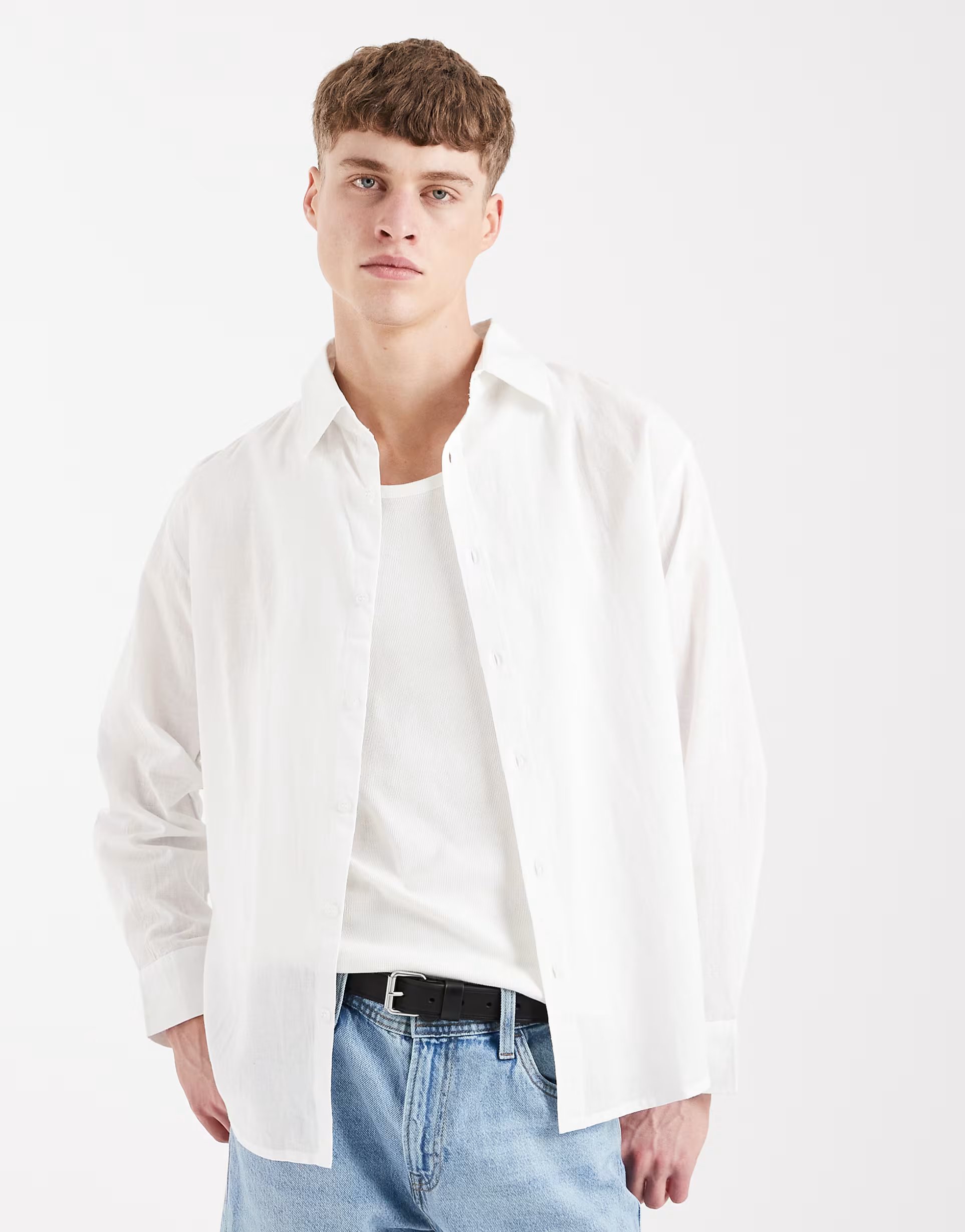 ASOS Sol Beach linen long sleeve beach shirt in white - 1