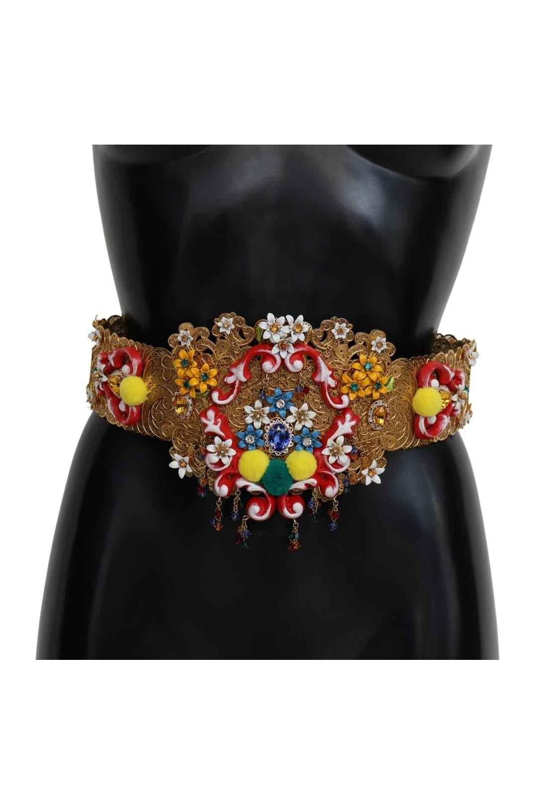 Dolce & Gabbana Dolce & Gabbana Women's Embellished Floral Crystal Wide Waist Carretto Belt in Gold
