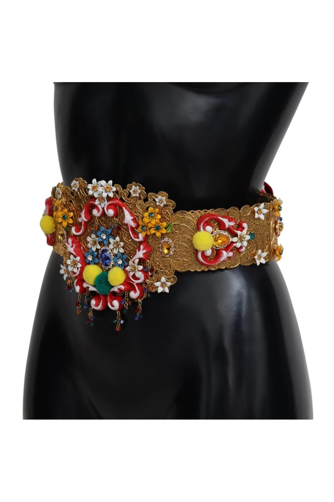 Dolce & Gabbana Dolce & Gabbana Women's Embellished Floral Crystal Wide Waist Carretto Belt in Gold - 2