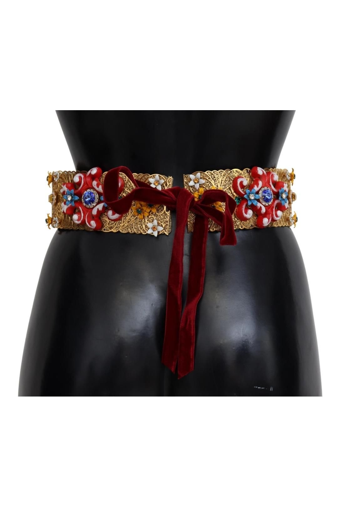 Dolce & Gabbana Dolce & Gabbana Women's Embellished Floral Crystal Wide Waist Carretto Belt in Gold - 3