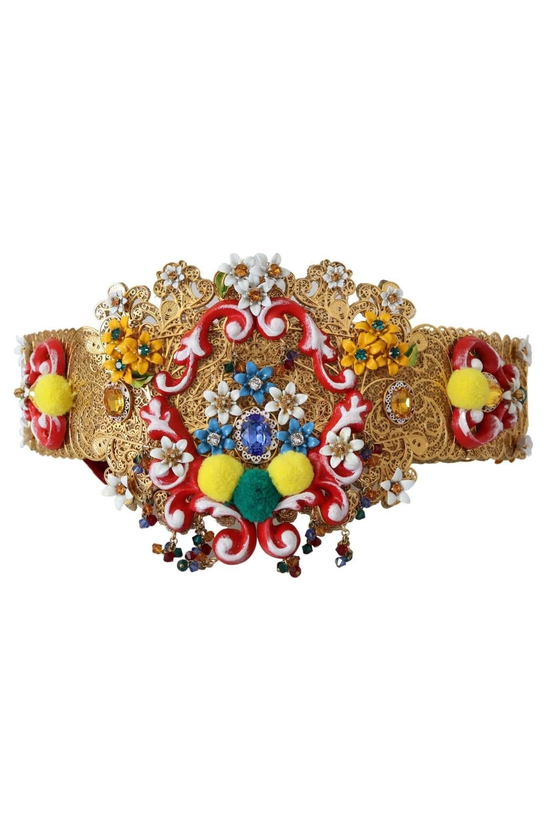 Dolce & Gabbana Dolce & Gabbana Women's Embellished Floral Crystal Wide Waist Carretto Belt in Gold - 4