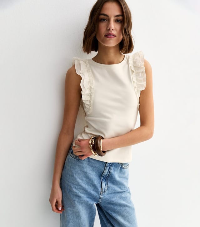 New Look Women's Off White Ruffle Sleeve Top New Look - 2