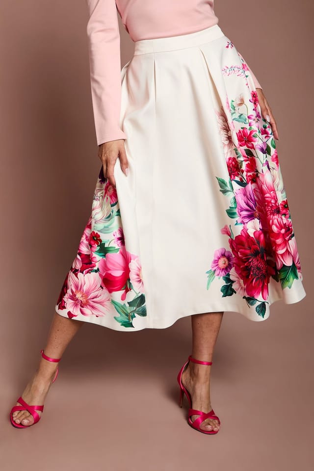 Coast Coast Women's Satin Midi Skirt With Placement Print in Ivory - 2