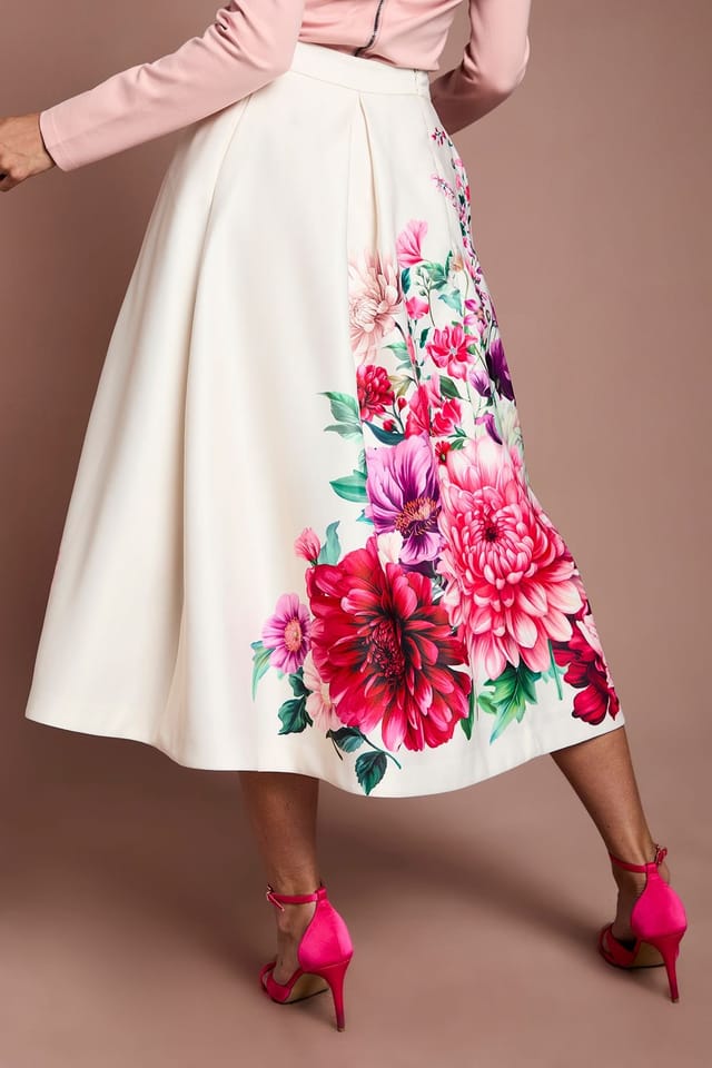 Coast Coast Women's Satin Midi Skirt With Placement Print in Ivory - 3