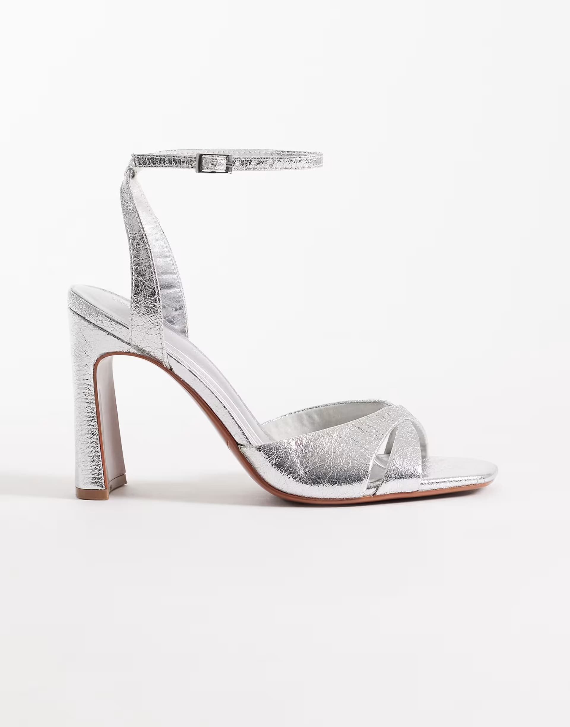 ASOS ASOS Silver Metallic Cross Strap Block Heel Sandals