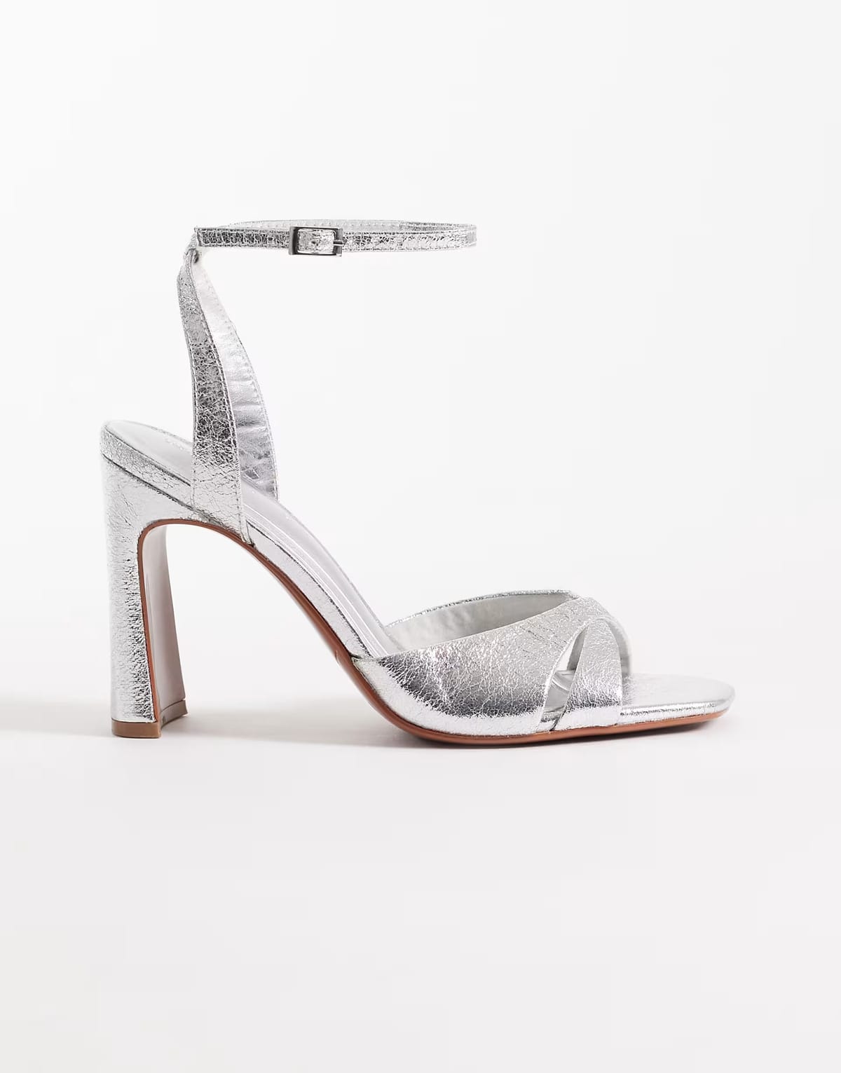 ASOS ASOS DESIGN Wide Fit Nightcap cross strap detail barely there block heel sandals in silver - 1