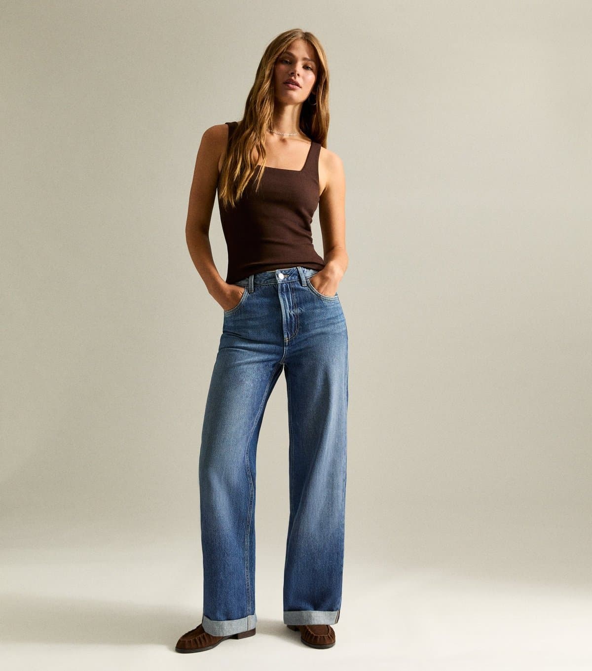New Look Women's Blue Turn Up Cuff Wide Leg Jeans New Look