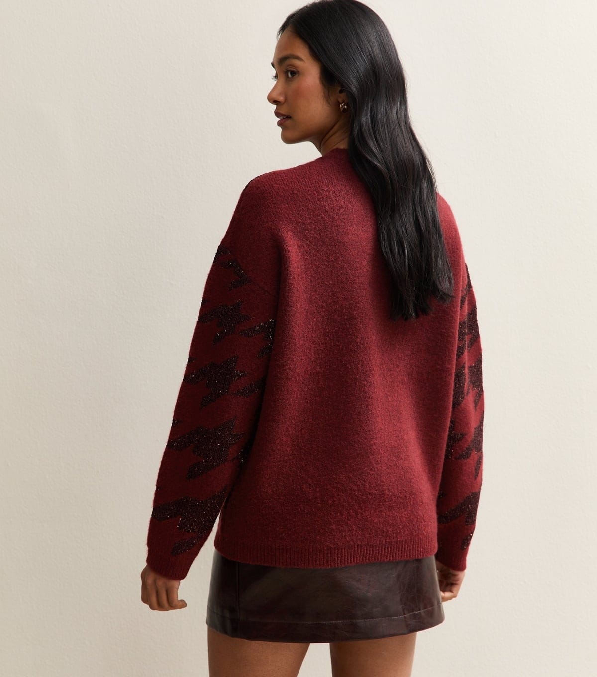 New Look Women's Red Sparkle Houndstooth Knitted Jumper New Look - 4