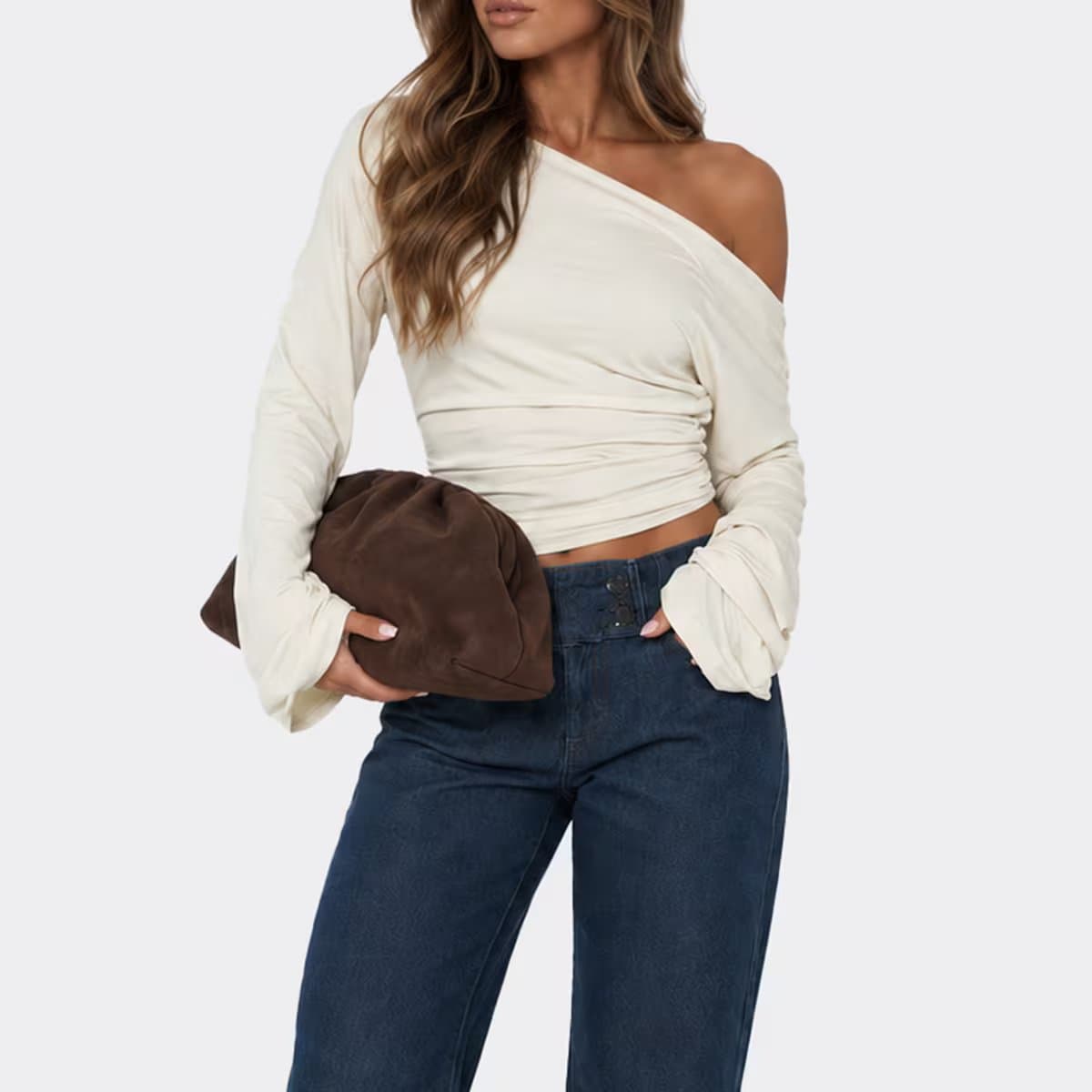 EGO Andie Oversized Ruched Clutch Bag In Brown Faux Suede, Women's Size UK 0