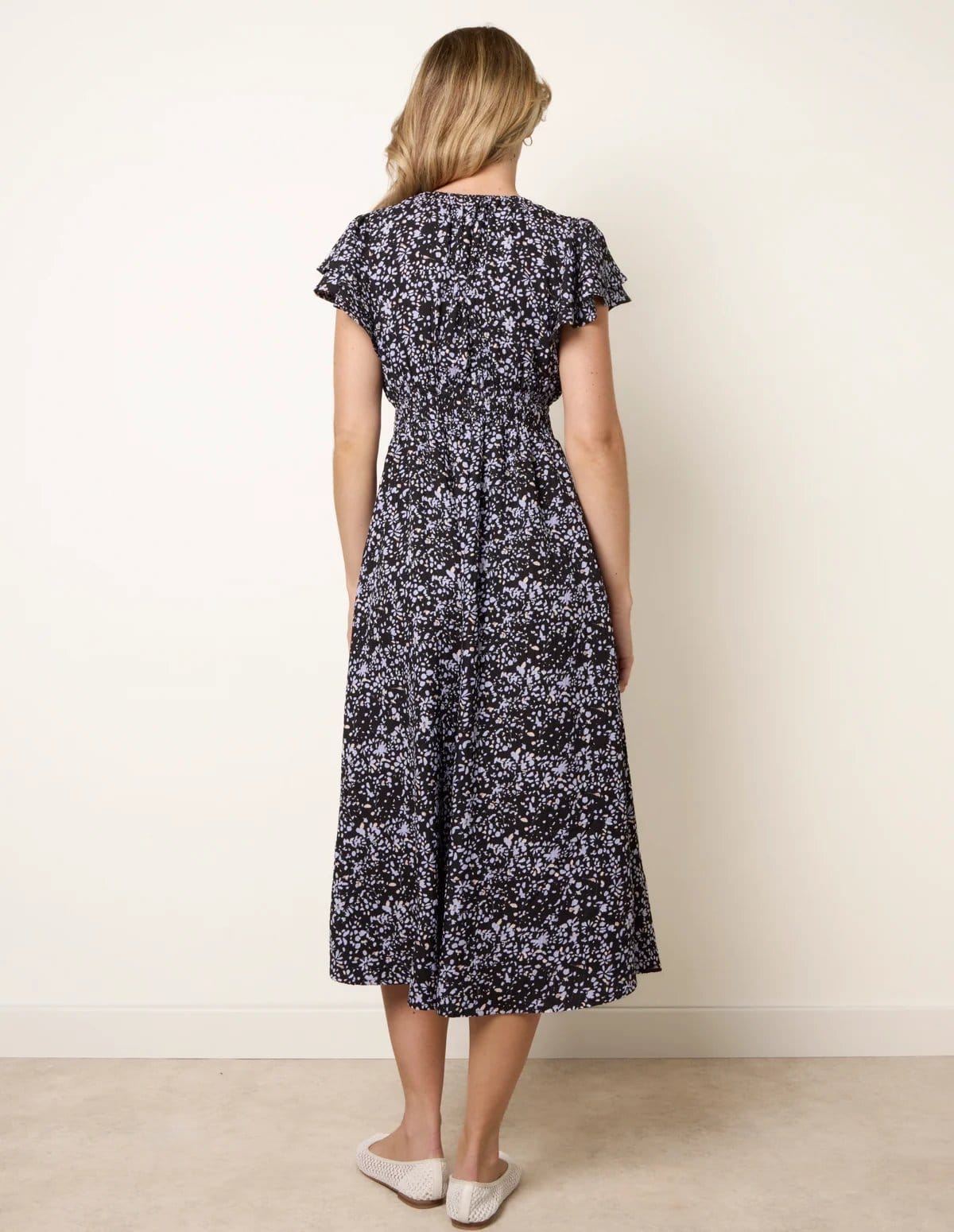 Blue Vanilla V Neck Flutter Midi Dress - 4